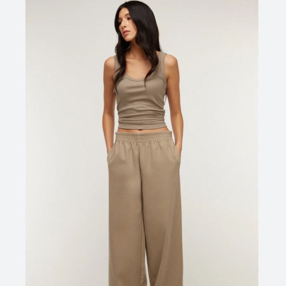 Oak + Fort Beige Highrise Wide Crop Cropped Sweatpants Size Extra Large
